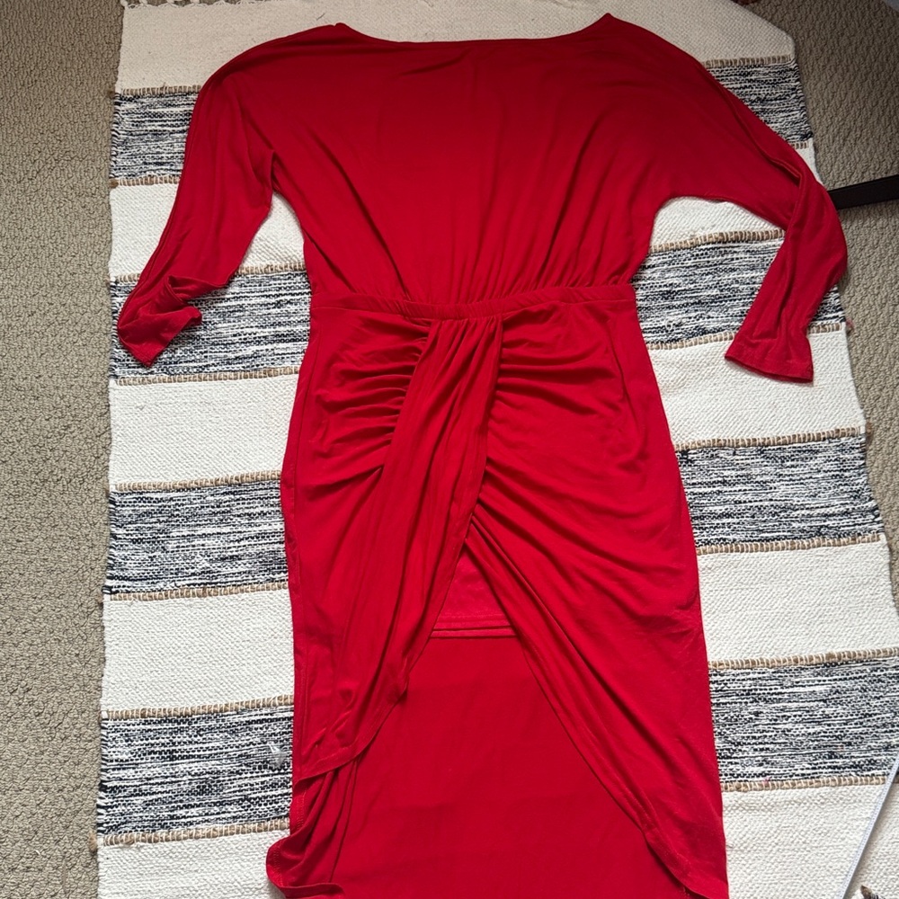 Elegant Long Sleeve Red Dress